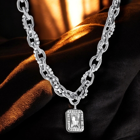 🆕️Stainless Steel Gold Plated Zirconia Pendant Chunky Statement Urban Necklace - Picture 9 of 10